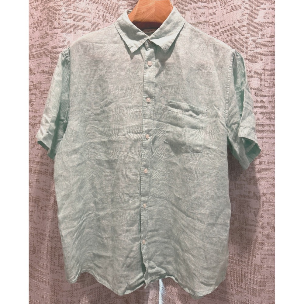 Panama Jack 100% Linen Shirt Men's XL Short Sleeve Button Up Aquamarine Beach